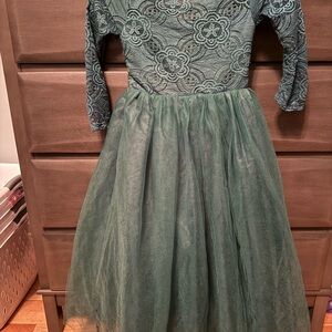 Charming Lace Kids Dress in Green